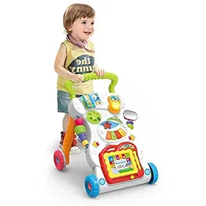 SWOPPLY Multi Color Baby Sit to Stand Learning Music Walker Trolley Multifunctional Music Cartoon Musical Developmental Educational Toy Gifts for Toddlers Boys Girls Kids for Age 6 Months