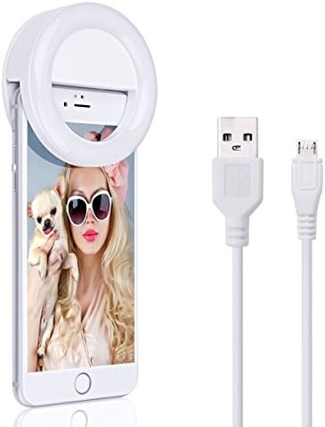 Selfie Ring Light Rechargeable, Sukyido 3 Level Brightness Supplementary Lighting Enhancing for Any Smartphones Black (white)—Rechargable Battery with USB