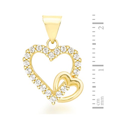 Carissima-Gold-Kette-Mit-Anhnger-9k-375-Gelbgold-Zirkonia-Doppeltes-Herz-46cm