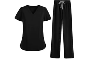 MEDSKIN Essential Scrubs Set for Women - Lightweight V-Neck Scrub Top & Yoga Waistband Trouser Pants