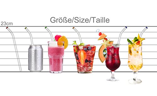 Supremery Glas-Strohhalme 5er Set mit Reinigungsbürste, handgefertigt und gebogen – Jumbo Glas-Trinkhalme perfekt für Cocktails, Smoothies usw. – 23 cm lang wiederverwendbar und umweltschonend - 5