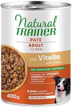 Natural Trainer Medium-Maxi Cibo Umido per Cani Adulti - Paté con Vitello 12 x 400g