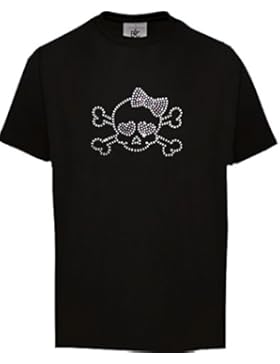 elegantes Shirt Mädchen mit Strass -Totenkopf mit Schleife ROSA Karneval Fasching Kostüm Skull
