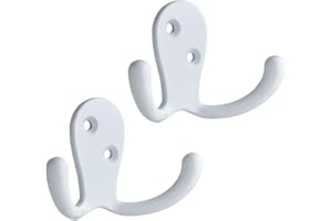 Decohooks Two Prong Robe Hook - Wide Design - White - Door and Wall Mountable - Single - Fixings Included