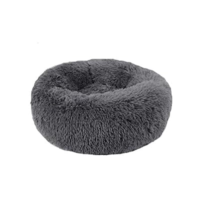 StarsBaby Donut lit de Chat Chiot en Fausse Fourrure lit de Chat en Peluche lit Rond Confortable pour Chaton et Petits Animaux (L, Darkgrey)