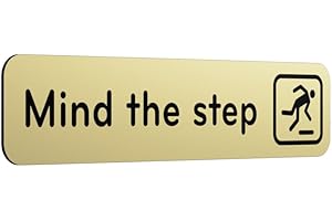 ORIGIN Mind The Step Adhesive Door Sign in GOLD colour for business, restaurants, bars, hotels, schools, cafe. Tough 1.6 mm Thickness Material, Durable, Guaranteed not to Tear