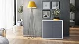 Kommode Sideboard Ben, Korpus in Weiß matt / Fronten in Grau Hochglanz - 