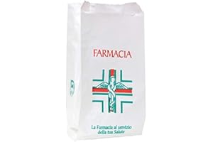 ALFINCART Sacchetti di carta per farmacia - Formato cm. 17x36 - Scatola da Kg. 10 contenente 800 sacchettini circa - Buste di carta kraft bianca stampate con logo generico a due colori