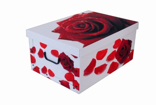 XXL Dekokarton mit modernem Muster "ROTE ROSEN" - Kräftig Rote Rosen auf weißem Karton. Edel und hochwertig! Mit Griffen zum Tragen und XXL Volumen!