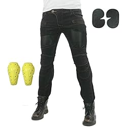 Pantalones Vaqueros Para Montar En Moto Para Hombre, Pantalones De Motocicleta Elásticos Y Transpirables Con 4 Almohadillas Protectoras Desmontables, Pantalones De Motocicleta Anti Caída (Negro,M)