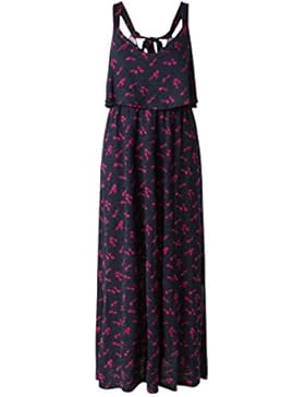 C&A Damen Maxikleid lang Schluppe Volant Ananas-Allover-Print schwarz pink