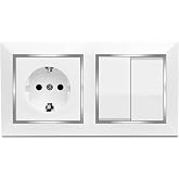Schuko Socket with Double Wall Switch, Socket and Double Switch, Surface Mount Socket and Switch, 10Ax, 16A, 250V, Ideal for
