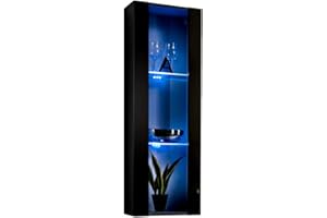 MB Muebles Bonitos | Vetrinetta sospesa Modello Zarco Nero con LED - Larghezza: 40cm x Altezza: 126cm x profondità: 29 cm