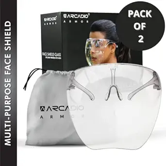 ARCADIO Armor - Multipurpose HD Clear Face Shield | Reusable | Anti-fog | Anti-Scratch | Protective Fashion Wear for Men, Women & Kids - (Pack Of 2)