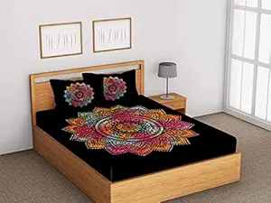 Lakshita Enterprises King Size Cotton Comfort Superior Rajasthani Jaipuri Traditional Sanganeri Print 144TC 100% Cotton Double Bedsheet with 2 Pillow Covers Black