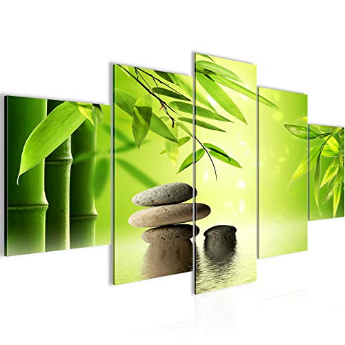 Bilder Feng Shui Steine Wandbild 150 x 75 cm Vlies - Leinwand Bild XXL Format Wandbilder Wohnzimmer Wohnung Deko Kunstdrucke Grün 5 Teilig - MADE IN GERMANY - Fertig zum Aufhängen 501953a