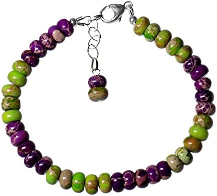 6mm Purple Line Green Impression Jasper (Dyed) Rondelles 925 Sterling Silver 6.75 Inch Long Bracelet