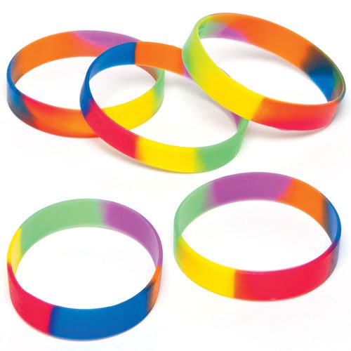 Regenbogen-Armbänder aus Gummi für Kinder als kleine Überraschung oder als Preis bei Partyspielen (10 Stück) - 2