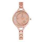 Giologre Damen Leder Uhr Analog Quarz Uhren mit Gold Rosegold Silber Lederband, Lady Fashion Kleid Armbanduhr mit Bling Kristall für Frauen Teenages Mädchen Geburtstag (Rosegold)