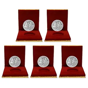 QPID German Silver 10 Grams Silver Plated for Diwali Gift Items for Mens, Womens, Staff, Customer, Clients, Corporate with Velvet Gift Box (Pack of 5) Dhanteras