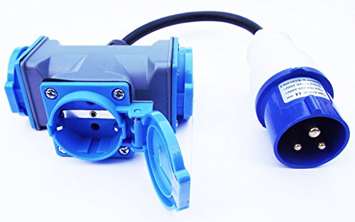 CEE Adapter auf Schuko 3-fach Kupplung H07RN-F 3G 1,5 mm² ideal für Caravan, Wohnmobile und Boote – CE geprüft- - 3