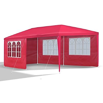 JOM 127129 Barnum de jardin, 3 x 6 m, avec 6 parois latérales, 4 avec fenêtre et 2 sans, connecteurs en plastique, avec piquets et câbles, rouge