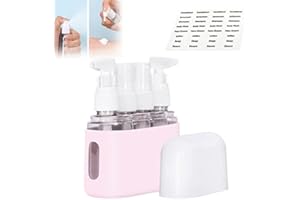 BEHOUND Mini Shampoo Dispenser Portable Travel Bottle Set, Mini Travel Shampoo and Conditioner Dispenser, Travel Containers with Labels for Toiletries, Travel Bottles for Toiletries (4 in 1,Pink)