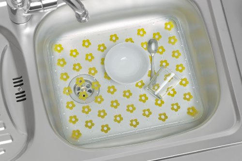 WENKO 2004010100 Spülbeckeneinlage Fleurelle Gelb - Blütenmuster, Kunststoff, Gelb