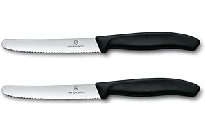 Victorinox Swiss Classic, Couteau à petit déjeuner, Couteau à pain, Lame tranchante, dentelée, 11 cm, Manche plastique, Acier inoxydable, Set 2 Pièces, Noir