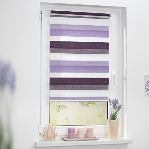 Lichtblick KDR.070.150.30 Duo-Rollo Klemmfix, ohne Bohren, Bunt Violett – Lila – Weiß 70 x 150 cm (B x L) - 3