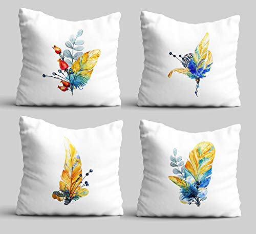 AILOVYO, Set di 4 federe per Cuscino, con Fiori e Piume, Decorazione per la casa Moderna, Regalo di Nozze per Coppie 60 x 60 cm Infradito Colorati Estivi, con finte Perline