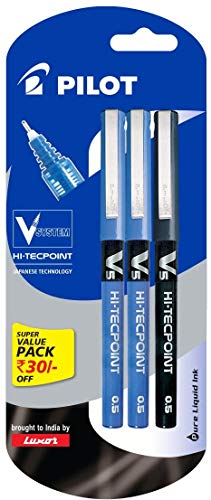 Pilot V5 Liquid Ink Roller Ball Pen - 2 Blue + 1 Black
