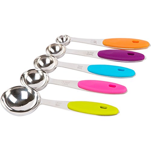 Edelstahl Messbecher und Messlöffel mit dem Silikon Griff für trockene und flüssige Zutaten -frei Eiertrenner-Ideal zum Backen und Kochen 10 Piece Spoons+Cups - 3