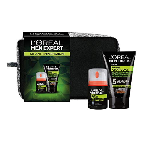 L'Oréal Paris Men Expert, Pochette Anti-Imperfezioni con Gel Detergente Viso e Crema idrantante, Specifico per Pelli a Tendenza Acneica