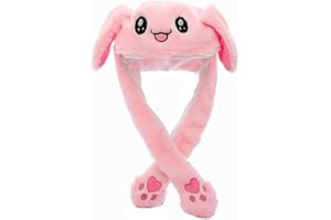 Amerson Bunny Hat Ear Moving Jumping Rabbit Hat Funny Cute Plush Animal Cap with Paws for Kids Women Girl Party Holiday Birthday Dress up Cosplay Costume Gift