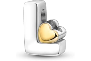 Parmuz charms lettere per bracciali collana fai da te 925 ciondoli in argento sterling A-Z Golden Heart Alfabet perle iniziali regalo di gioielli per donne