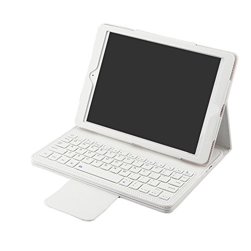 Preisvergleich Produktbild Vococal Drahtlose Bluetooth-Tastatur Schützenden Fall Magnetismus Absorption Funktion Freistehende Cover Tablet Halterung für 9,7 Zoll Neue iPad, Weiß