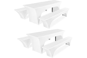 Pesonlook Zwei 3er-Sets Biertischhusse, Weiß Stretch Biertisch und Bankgarnitur Husse für 50 cm Tischbreite, Bierbankhusse, Bierzeltgarnitur 220 x 50 x 80 cm für Bankett Gartenmöbel Hussen