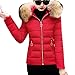 Produktbild TianWlio Jacken Parka Mäntel Herbst Winter Warme Jacken Strickjacken Damen Winter Warmer Kunstpelz Mit Kapuze Kurz Schlank Baumwolle Gepolstert Jacken Mantel rot L