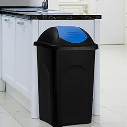 Poubelle 60 litres - Avec couvercle - Collecteur de déchets - Noir/bleu