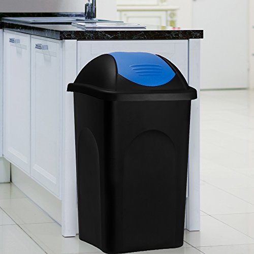 Poubelle 60 litres - Avec couvercle - Collecteur de déchets - Noir/bleu