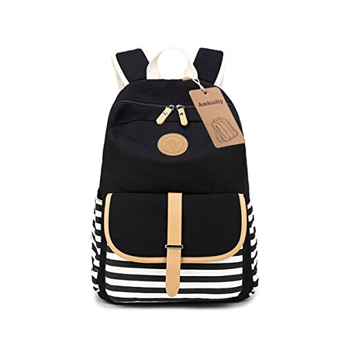 Preisvergleich Produktbild Ambielly Schulart- Rucksäcke verdickte Leinwand Laptop-Beutel-Schulter Daypack-Schule-Rucksack-verursachende Handtasche (Schwarz)