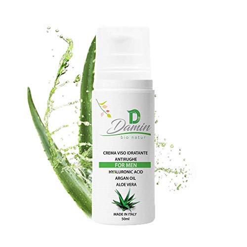 Damin Bio Nature - Crema Hombre Antiedad Hidratante Natural con Aloe Vera y Àcido Hialurónico  Colageno Facial Antiarrugas Matificante Reafirmante Cara Día y Noche Con Proteccion Solar 50ml