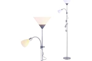 INMOZATA Standard Lamps Living Room, Uplighter Floor Lamp, Modern Mother & Child Tall Floor Lamp for Living Room, Bedroom, Lounge, Office(Silver)