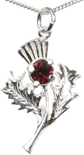 Sterling Silver Scottish Thistle with CZ Purple Gemstone and 18 inch Sterling Silver Chain - Birthday Anniversary Valentines Day Mothers Day Jewellery Gift Present