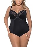 Gorsenia Shapewear attraktiver figurformender Body mit edler Spitzenverzierung, Bügel-Cups und Verschluß im Schritt, schwarz, Gr. 85F