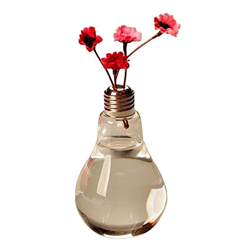 lumanuby Creative luz bombilla transparente jarrón flores jarrón de cristal contenedor de planta hidropónica Pot Colgar terrario bombilla flores maceta para suculenta decoración del hogar 1 pieza