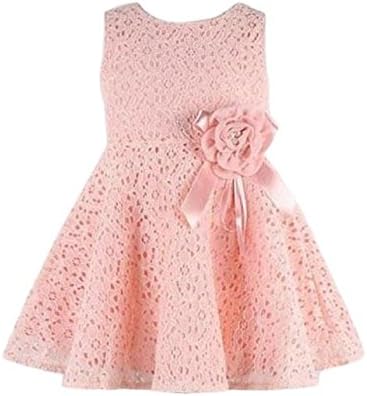 Falaiduo Kids Girls Full Lace Floral One Piece Dress Youth Princess Party Dress (120(Age:4-6Y), Pink)