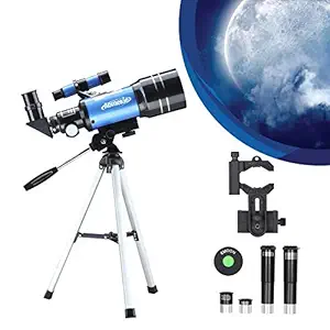 AOMEKIE Telescope for Kids Adults Astronomy Beginners 70mm Refractor Telescopes with Tripod Phone Adapter Finderscope 1.5X Erecting Eyepiece 3X Barlow Lens