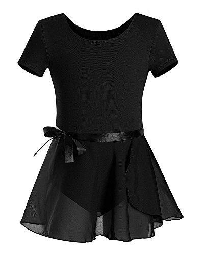 Imixcity Ragazza Leotard Manica Lunga Vestito Tutu Balletto Dancewear Body Ginnastica con Gonna Wrap-Round (160 (10-12 T), A_Nero)